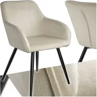 tectake Esszimmerstuhl Küchenstuhl gepolstert, in Samtoptik, 58 x 62 x 82 cm (Wohnzimmerstuhl Marilyn in creme/schwarz, 1 St), durchgehende Lehne, schwarze Stahlbeine, bodenschonend