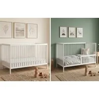 Kids Collective Babybett Kinderbett Gitterbett Baby Bett mit Rausfallschutz 60x120 70x140, stabiles Buchenholz, made in Europe 70x140 cm Weiß