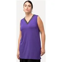 Ulla Popken Longtop Top Perlen A-Linie Tunika-Ausschnitt ärmellos