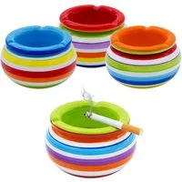 Spetebo Aschenbecher 4er Set Sturmaschenbecher aus Dolimit Keramik rund 11 cm, Tischaschenbecher bunt mit abnehmbarem Deckel
