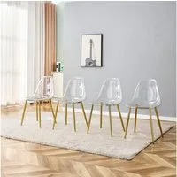 JUFU Stuhl 4er-Set, moderner Esszimmerstuhl mit transparentem Acryl-Sitz (4 St), Küchenstuhl, Stabile Metallbeine in Schwarz, Gold oder Silber