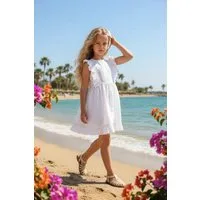 Parla Kids Sommerkleid Kurzärmeliges Kleid in Weiß mit Spitzendetails und Haarspange Rüschensaum - Unterkleid - Haarspange