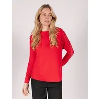 Passioni Strickpullover mit offenen gerippten Ärmeln und Glitzersteinen