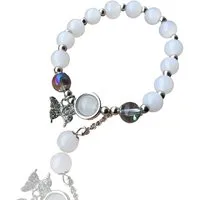 Steinfixx® Armband Echtes Mondstein Perlenarmband mit Angel Aura Perlen (Handgearbeitet in Deutschland, 1-tlg., mit kleinem versilberten Schmetterlinganhänger, echte Mondsteinperlen), inklusive Geschenkverpackung, jahreszeitunabhängig