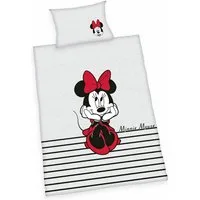 Herding Babybettwäsche 100x135cm Disney Minnie Mouse Grau Schwarz Rot, Renforcé, 2 teilig, süßes Design mit Reißverschluss am Bettbezug
