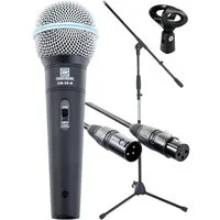 Pronomic Mikrofon Superstar XLR dynamisches Gesangs Mikrofonset (Komplettset), inkl. Galgenständer, 5m XLR-Kabel, Mikrofonklemme