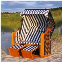 Swing&Harmonie Strandkorb XXL inkl. Abdeckcover Luxus mit 4 Kissen, Klapptische, Zeitungsfächer, Volllieger, Ostsee-Modell, mit LED Beleuchtung und Solarmodul