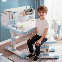 TUWENA Kinderschreibtisch Kinderschreibtisch Stuhl Set, Schreibtisch Höhenverstellbar Schubladen, Ergonomisch Schreibtischstuhl mit Buchständer, Fußpedal Cartoon-Muster