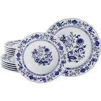 CreaTable Tafelservice Flora Zwiebelmuster, Tafel-Service 12-tlg (12-tlg), 6 Personen, Porzellan, Teller Set, Nostalgisch, Vintage