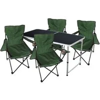 Mojawo Essgruppe 5-tlg. Camping Set Gartenmöbel Campingtisch + 4 x Anglersessel Grün