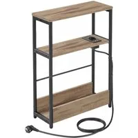 VASAGLE Beistelltisch schmal, Nachttisch, für Wohnzimmer, Schlafzimmer, 18 x 45 x 58 cm, mit Ladefunktion, Couchtisch, 3 Ablagen, Milchkaffeebraun
