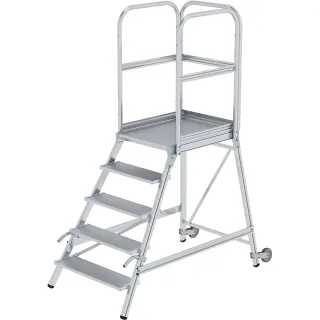 Munk Podesttreppe einseitig begehbar mit Rollen und Griffen Aluminium geriffelt - 056105