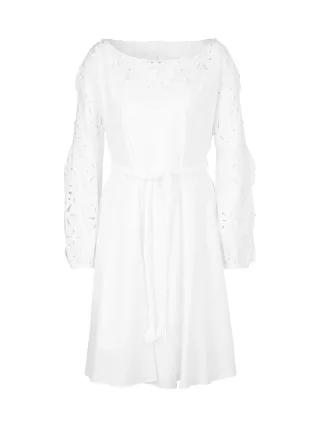 Marc Cain Collections - Feminines Baumwollkleid mit Spitze white - Gr. - 44