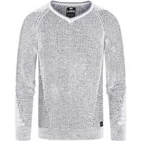 R-NEAL V-Ausschnitt-Pullover V-Neck Ripped Grobstrick Pullover Slim Fit Strick Pullover