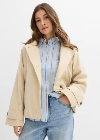 bonprix Oversize Übergangsjacke, beige, Gr.52, Oversize Übergangsjacke mit einreihiger Knopfleiste und abnehmbarer Kapuze, 65% Baumwolle