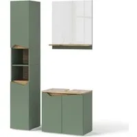 Vicco Badmöbel-Set Marelle, Grün/Artisan, 3 Teile, mit Hochschrank, (3-St., 3er Set)