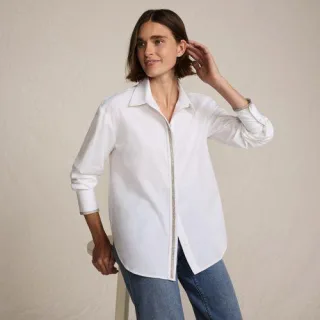 Baumwollbluse mit verzierter Knopfleiste für Damen in Petite-Größe für Damen, Damen, size: petite, Weiß, Baumwolle, by Lands' End