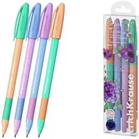 Erich Krause Kugelschreiber, Kugelschreiber U-109 Pastell 0,3mm mit Gummigriff 4er Set Blau