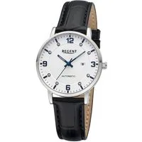 Regent Automatikuhr Edelstahl IPG 5Bar 34mm Lederband, ein besonderes Geschenk Damenuhr Automatik, Glitzersteine als Minutenindex auf dem Zifferblatt