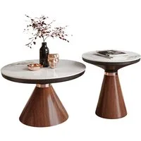 Lookway Couchtisch Giselle II 2-in-1 Couchtisch Set mit Hochglanz-Marmorplatte (2er Set), Durchmesser: ⌀70 cm und ⌀50cm