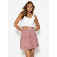 SASSYCLASSY Volantrock Musselin Rock mit Volant Damen Rock mit elastischem Bund aus Baumwolle Altrosa