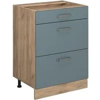 Vicco Unterschrank R-Line, Blau-Grau/Eiche, 60 cm mit Schubladen, ohne Arbeitsplatte (1-St)