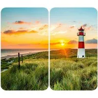 WENKO Herd-Abdeckplatte Universal Modell Leuchtturm, Glas, (Set, 2 tlg), Herdabdeckung für alle Herdarten, kratzfest, mit rutschfesten Füßen
