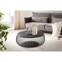 SalesFever Couchtisch Coffeetable Wohnzimmertisch im minimalistischen Stil, 10 mm starke Klarglasplatte mit Marmordruck