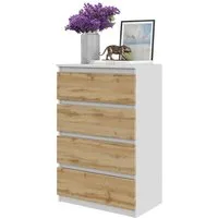 Furnica Kommode GABRIEL 4 Schubladen - Weiß Matt H92cm B60cm T33cm