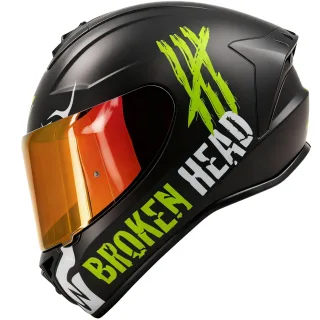 Broken Head Integralhelm Adrenalin Therapy 4X Schwarz-Weiß + Rot Verspiegeltes Visier