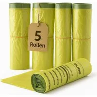 BigDean Müllbeutel 5 Rollen Gelber Sack, Gelbe Säcke mit praktischem Zugband, 90 Liter, Zubehör für Recycling, Reißfest, Mit Zugband, 90L
