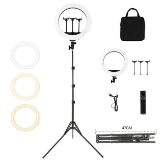 HQ18 LED Ring Light with Tripod Stand 55W 3000K-6000K 3 Light Color Mode for YouTube TikTok Live Streaming Vlog Beauty S
