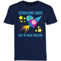 Shirtracer T-Shirt Schulkind 2025 I Auf in neue Welten Einschulung Junge Schulanfang Geschenke