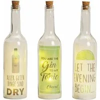 Spetebo LED Dekolicht Glas Flasche GIN 5 LED - 3er Set, LED, warmweiß, beleuchtete Dekoflaschen mit Gin Motiv