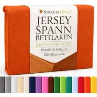 Strauss Home Spannbettlaken Premium 160 g/m² Gekämmte Baumwolle Jersey in Hotelqualität, Gummizug: Rundumgummi, OEKO-TEX®-zertifiziert - Hotelqualität – Formstabil & Langlebig