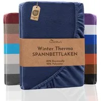 NatureMark Spannbettlaken Winter Thermo Fleece Spannbetttuch, 80% Baumwolle und 20% Polyester, Gummizug: rundum, (1 Stück), 180 x 200 cm bis 200 x 200 cm - Navy blau