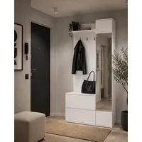 MOEBLO Kompaktgarderobe VERDE (mit Spiegel Flurgarderobe Schrank Garderobe Schuhschrank Platzsparend - nur 34 cm tief, ideal fuer schmale Flure, Dielenschrank Wandschrank Regal Diele & Flur Kleiderschrank) (BxHxT): 90x195x34cm