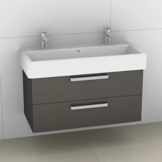 Artiqua 411 Waschtischunterschrank für Vero 045410 mit 2 Armaturbohrungen Stahlgrau Metallic, 411-WU 411-WU2L-D23-7141-88