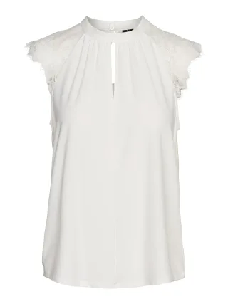 VERO MODA - VMMILLA SL LACE TEE NOOS Snow White - Gr. - XL