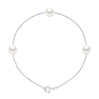 Armband 3 echte Süßwasser-Zuchtperlen rund 7-8 mm