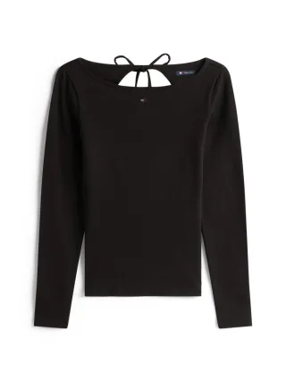 Tommy Jeans - Slim Fit Langarm-Top mit Flag aus Strass schwarz - Gr. - L