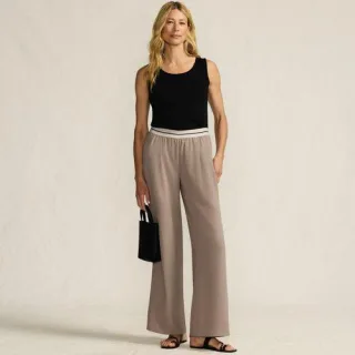 Satinhose mit Streifenbund für Damen in Petite-Größe, Damen, size: petite, Schwarz, Polyester, by Lands' End