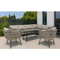 Gardissimo Gartenlounge-Set Abby rechts taupe Rope Dining Gartenmöbelset, (Set, 4-tlg., Alu, Ecklounge, Esstisch, 2 Sessel, inkl. Auflagen), wetterfest / Bezüge waschbar / Aluminium