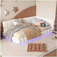 Flieks Polsterbett, LED Einzelbett Daybett Tagesbett Samt 90x200cm mit USB-Anschluss