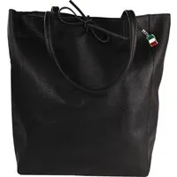 FLORENCE Schultertasche Florence ital. Shopper Echtleder Damen (Schultertasche), Damen Leder Shopper, Schultertasche, schwarz ca. 28cm x ca. 35cm