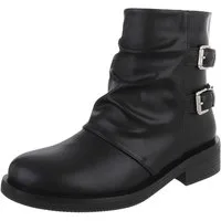 Ital-Design Modischer Damen-Boot mit Raffung und Schnallen Stiefelette (90542767) Blockabsatz Western- & Bikerboots in Schwarz
