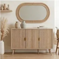 IDIMEX Sideboard ALMA, Kommode 120 cm mit 3 Türen und Lamellenfront aus MDF Eiche Finish