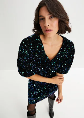 bonprix Paillettenkleid, schwarz, Gr.32/34 (XS), Feminines Kleid mit hochwertigen Pailletten, aus Samt