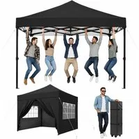AOXUN Pavillon 3x3m Wasserdicht mit 4 Seitenwänden,Dunkelgrau, klappbar, 100% Wasserdicht & Hoher UV-Schutz