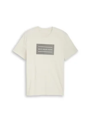 Denim Tom Tailor - Basic T-Shirt mit Logo-Print natural white - Gr. - XL